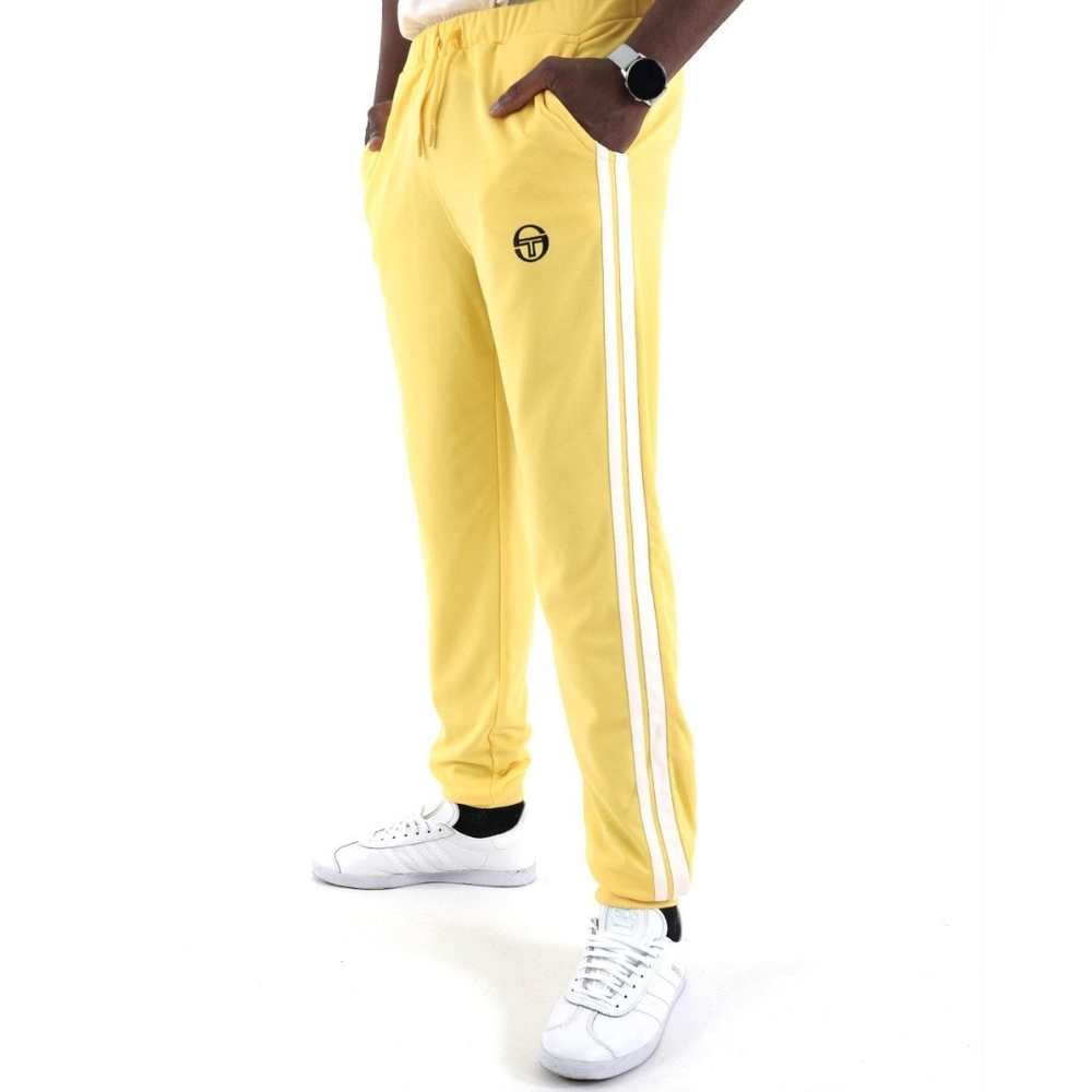 Sergio Tacchini 2 Stripe Track Pants Joggers in Lemon Yellow/White Small